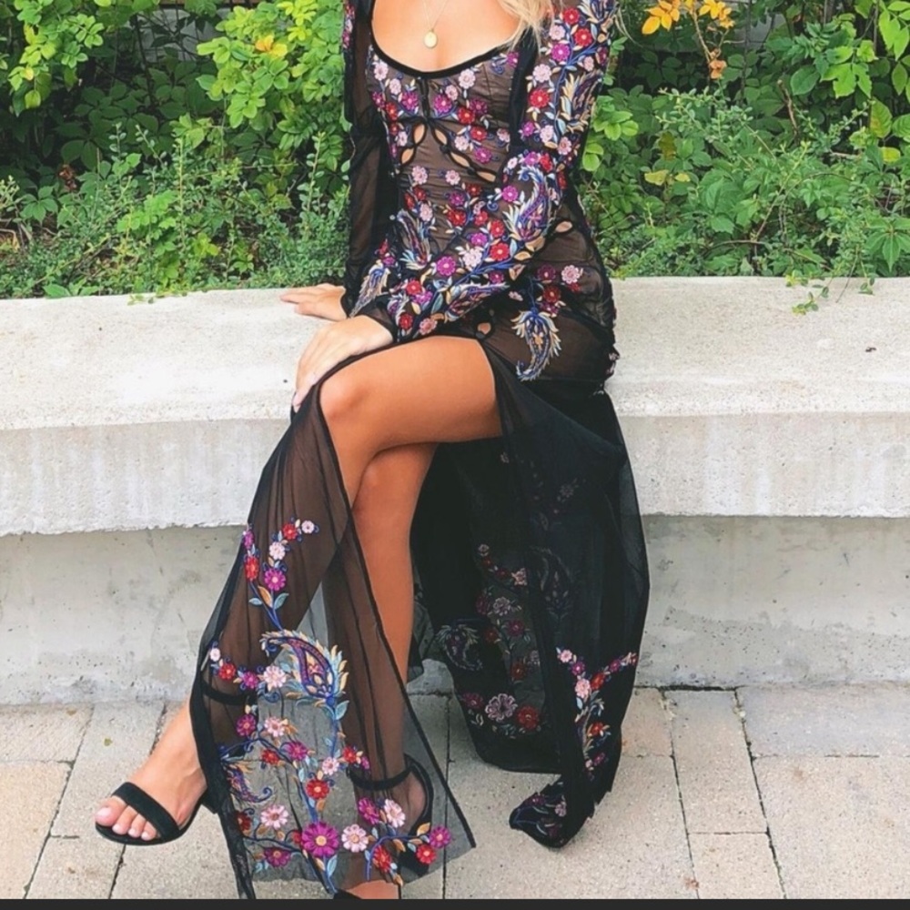 For Love & Lemons Ester Maxi Dress Embroidered M